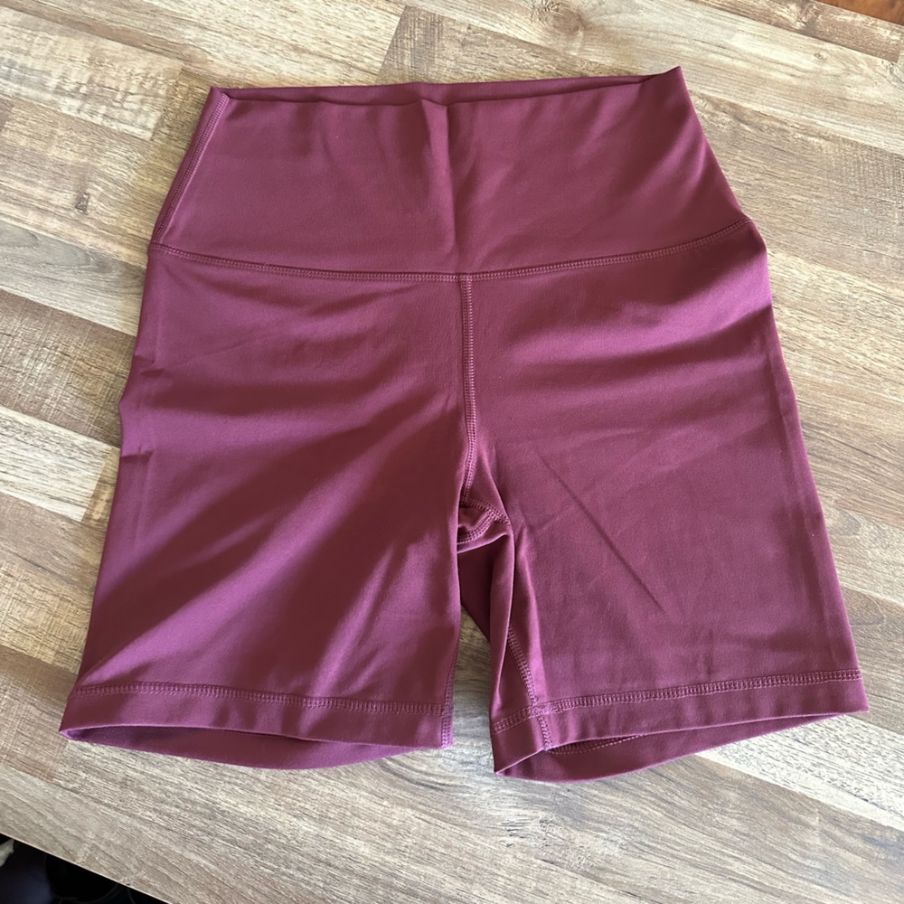Yogalicious Lux High Waisted Biker Shorts - Wine/ Burgundy Sz L